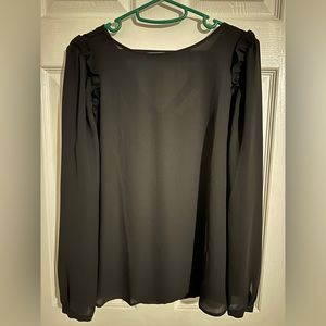 Loft long sleeved top with ruffle at shoulder and v-neck back